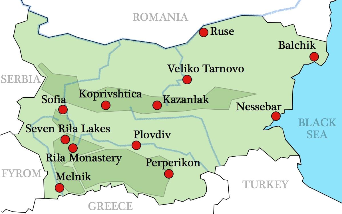 карта балгарскія манастыры
