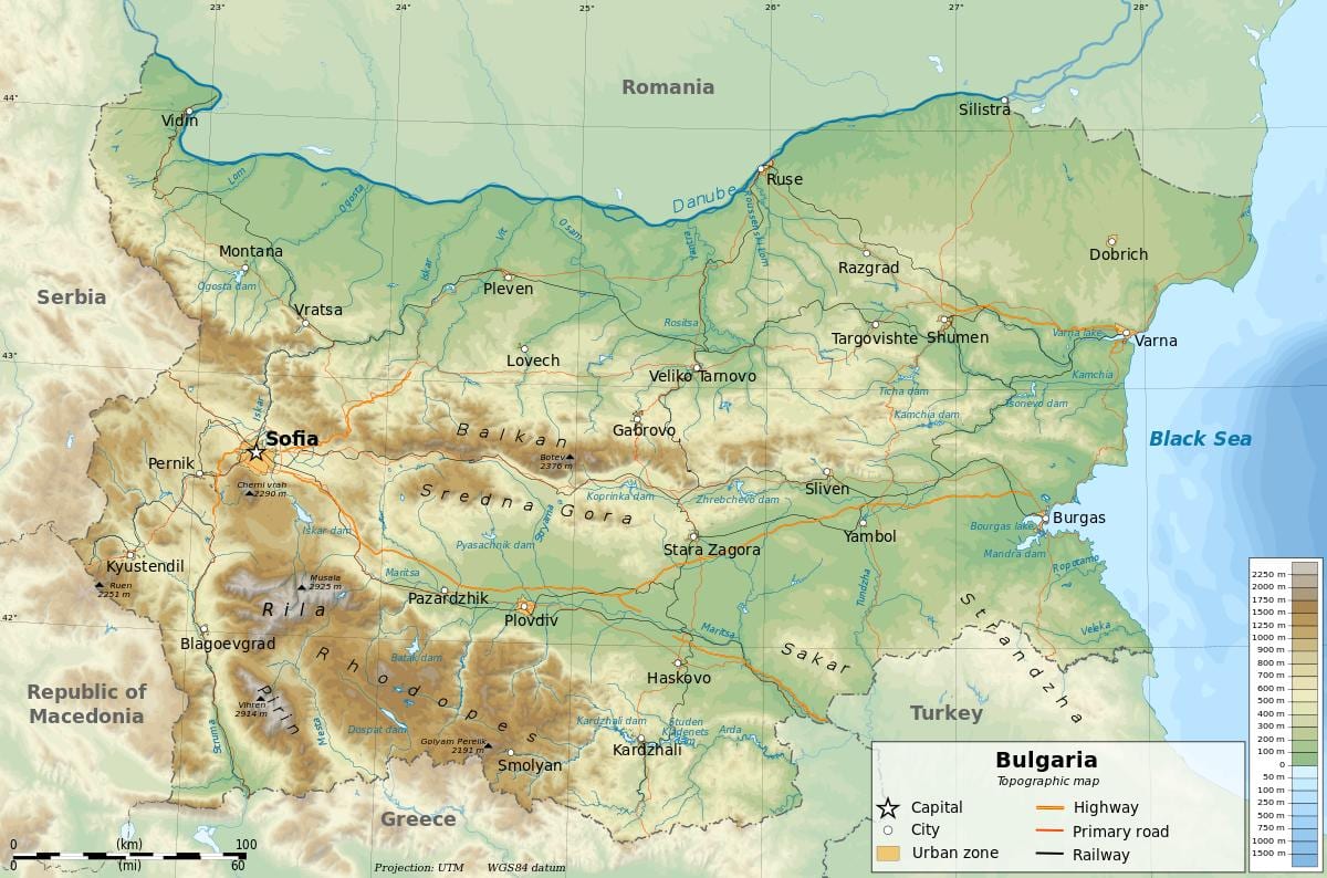 карта Балгарыі геаграфіі