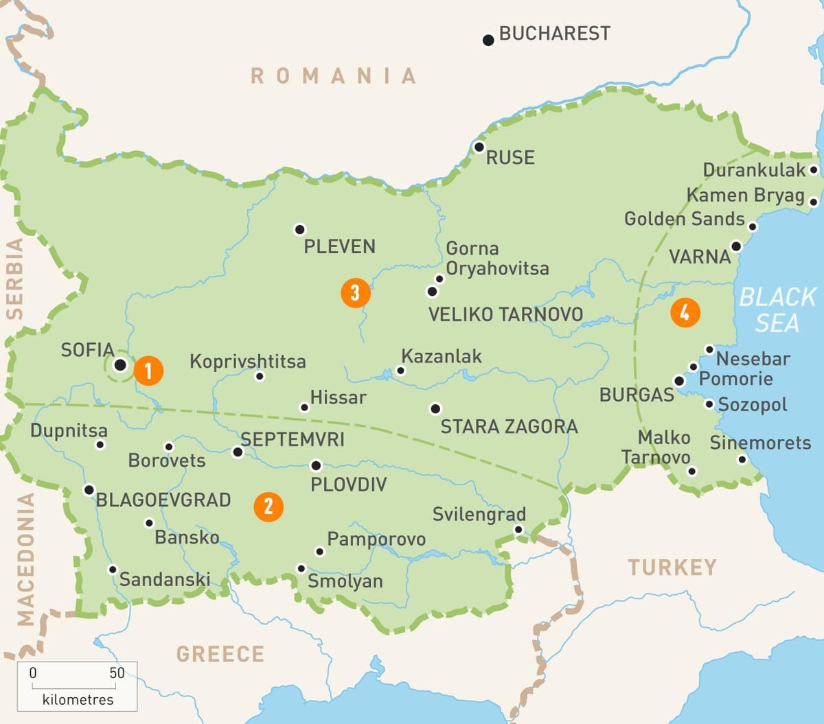 Рэгіёны Балгарыі на карце