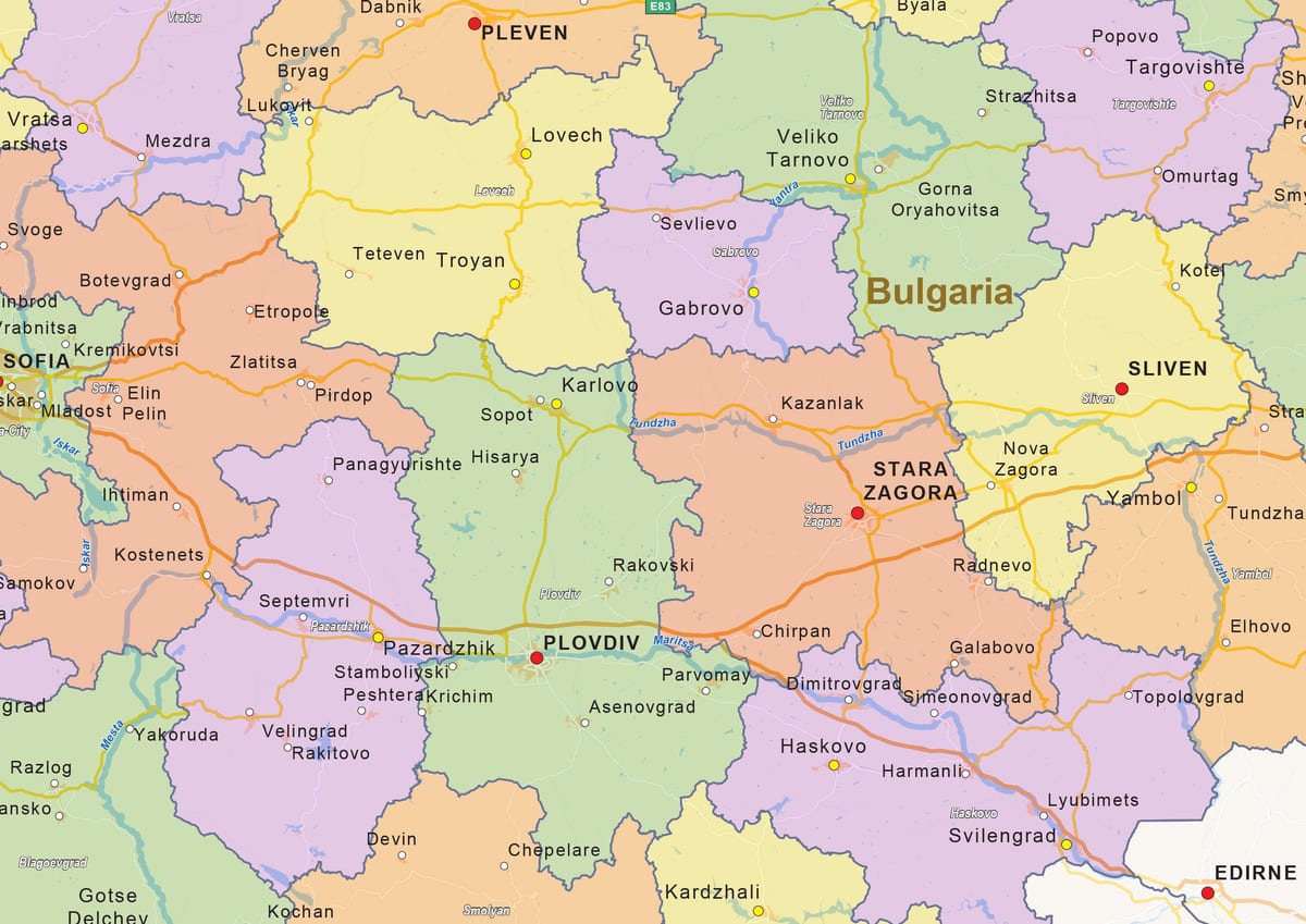 карта Балгарыі палітычныя