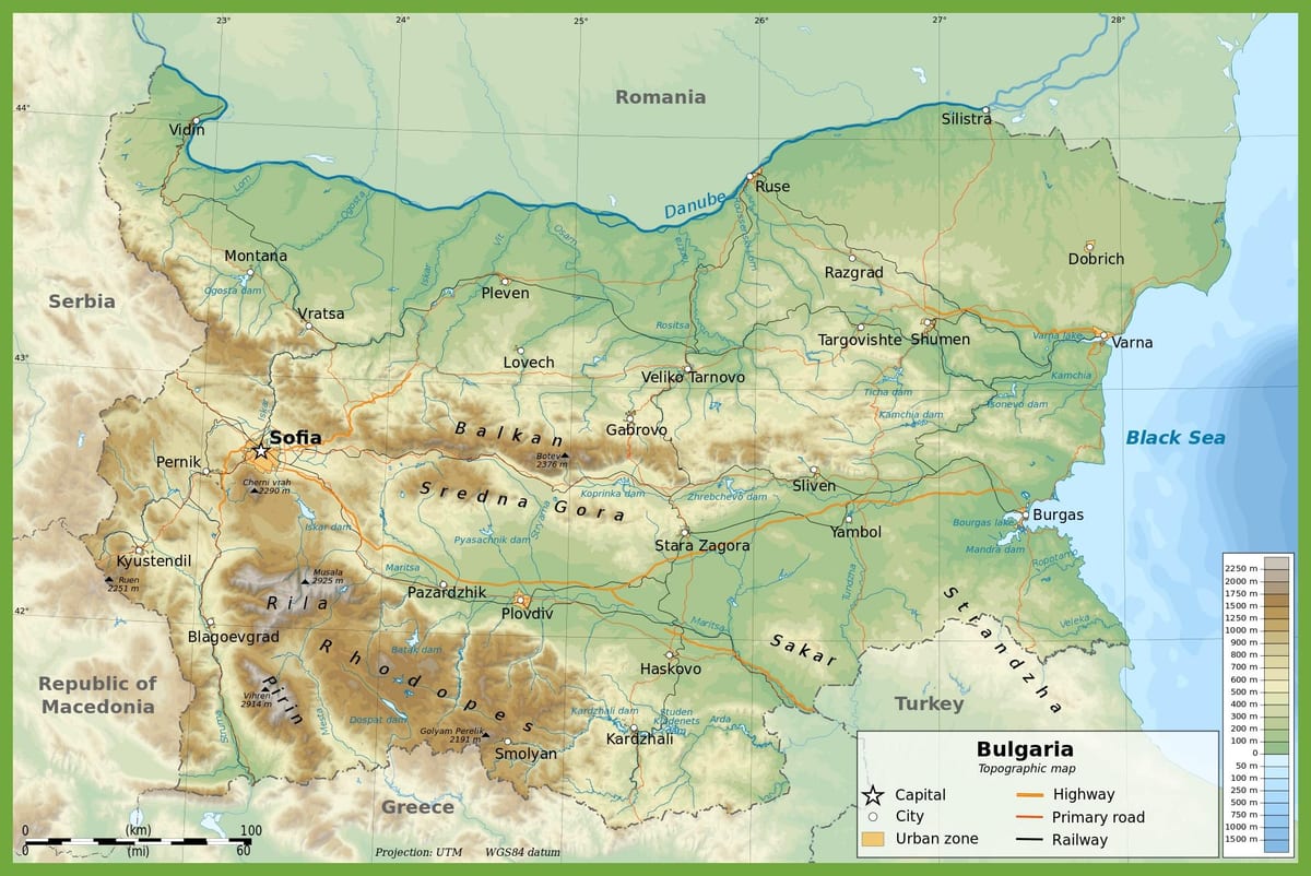 Балгарыя тапаграфічнай карце