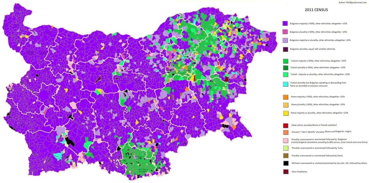 карта Балгарыі этнічных