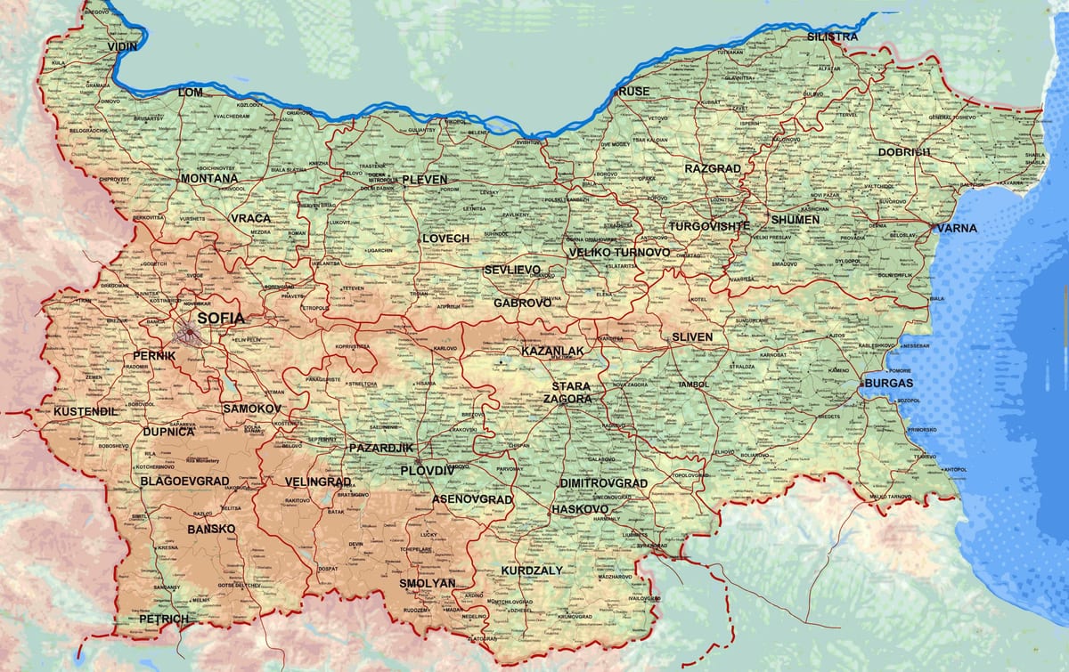 карту падрабязная карта Балгарыі