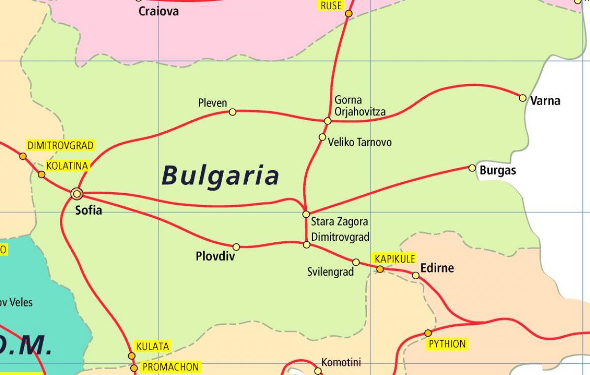 Балгарыя на цягніку на карце