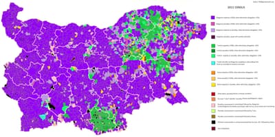 Карта Балгарыі этнічных